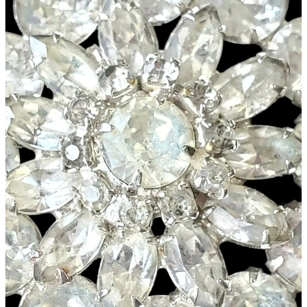 VTG WEISS Brooch Pin Clear Rhinestone Domed Layers Round Marquise Silver Tone - Picture 5 of 16